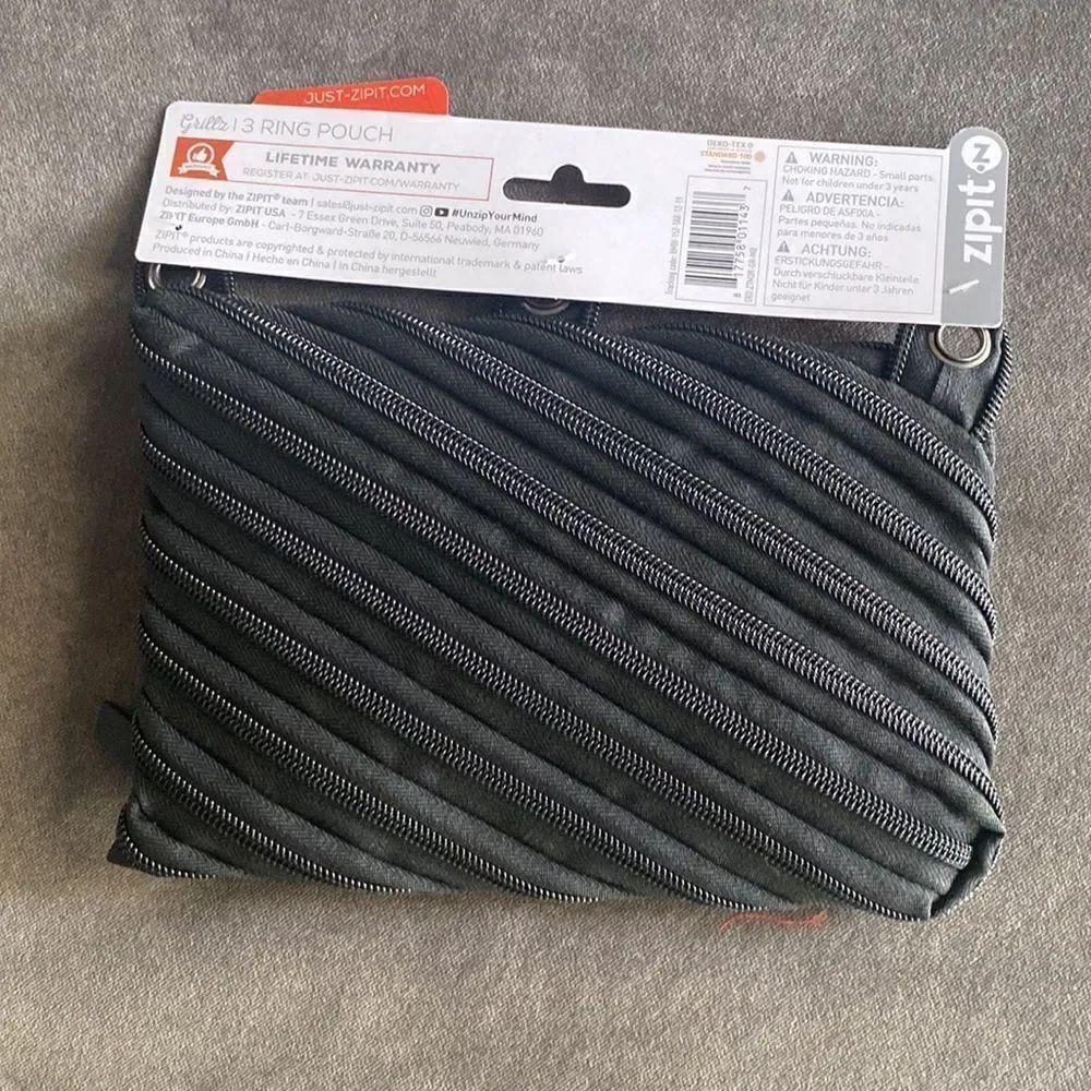 Zipit Grillz Black Pencil Case fits on 3 Ring Binder Folder NWT